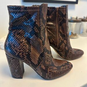 Chic Brown Snakeskin Ankle Booties with Chunky Heel